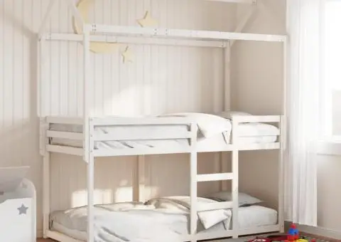 Pat supraetajat cu acoperiș, alb, 90x190 cm, lemn masiv de pin - 1/5