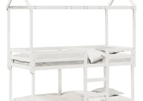 Pat supraetajat cu acoperiș, alb, 90x190 cm, lemn masiv de pin - 2/5