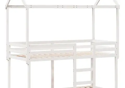 Pat supraetajat cu acoperiș, alb, 90x190 cm, lemn masiv de pin - 3/5