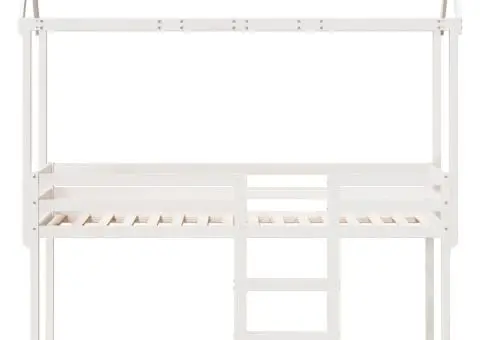Pat supraetajat cu acoperiș, alb, 90x190 cm, lemn masiv de pin - 4/5