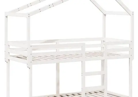 Pat supraetajat cu acoperiș, alb, 90x190 cm, lemn masiv de pin - 3/5
