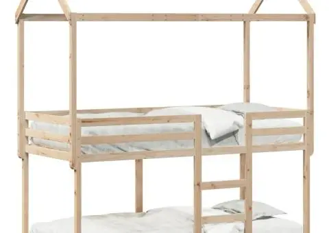 Pat supraetajat cu acoperiș, alb, 80x200 cm, lemn masiv de pin - 2/5