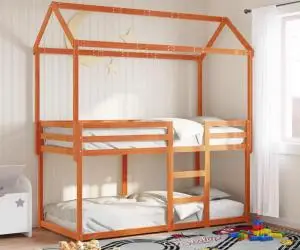 vidaXL Pat supraetajat cu acoperiș maro ceruit 80x200cm lemn masiv pin