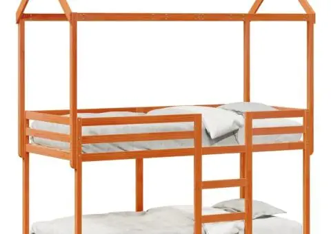 Pat supraetajat cu acoperiș maro ceruit 80x200cm lemn masiv pin - 2/5