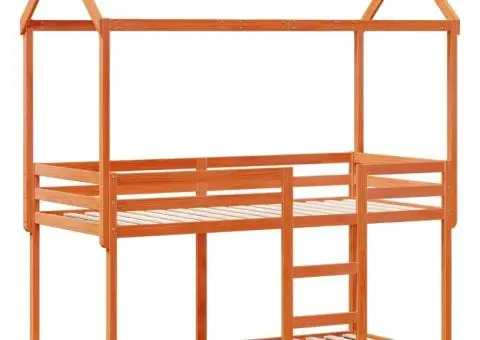 Pat supraetajat cu acoperiș maro ceruit 80x200cm lemn masiv pin - 3/5