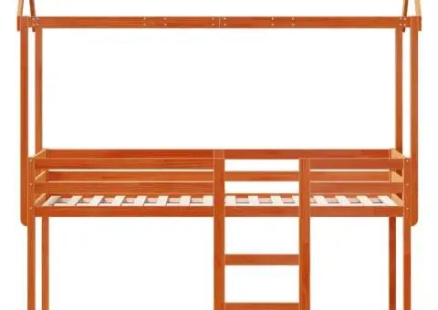 Pat supraetajat cu acoperiș maro ceruit 80x200cm lemn masiv pin - 4/5