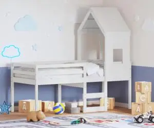 vidaXL Pat înalt cu acoperiș, alb, 80x200 cm, lemn masiv de pin