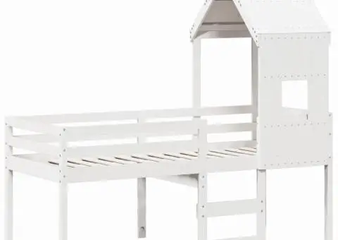 Pat înalt cu acoperiș, alb, 80x200 cm, lemn masiv de pin - 3/5