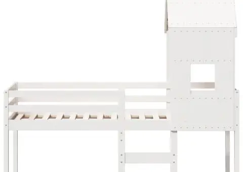 Pat înalt cu acoperiș, alb, 80x200 cm, lemn masiv de pin - 4/5