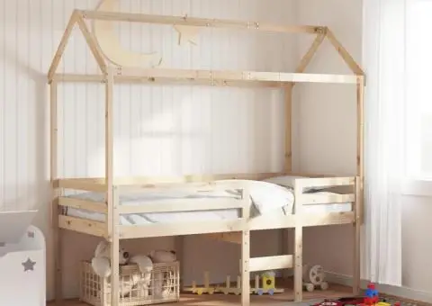 Pat înalt cu acoperiș, 80x200 cm, lemn masiv de pin - 1/5