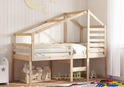 Pat înalt cu acoperiș, 80x200 cm, lemn masiv de pin - 1/5