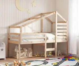 vidaXL Pat înalt cu acoperiș, 80x200 cm, lemn masiv de pin