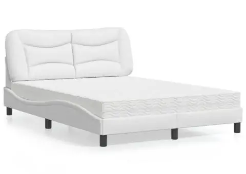 Pat cu saltea, alb, 120x200 cm, piele ecologică - 1/5