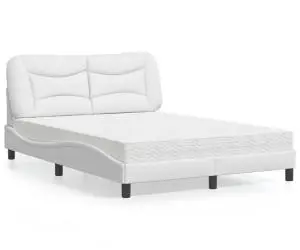 vidaXL Pat cu saltea, alb, 120x200 cm, piele ecologică