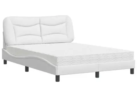 Pat cu saltea, alb, 120x200 cm, piele ecologică - 2/5