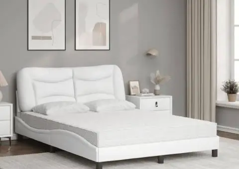 Pat cu saltea, alb, 120x200 cm, piele ecologică - 3/5