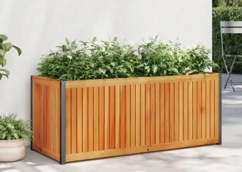 Jardinieră de grădină, 110x45x44 cm, lemn masiv acacia/oțel - 1/5