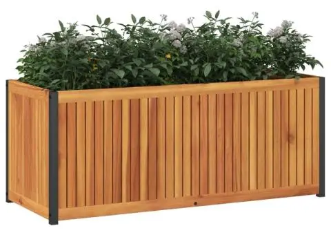 Jardinieră de grădină, 110x45x44 cm, lemn masiv acacia/oțel - 3/5