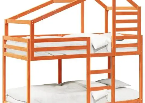 Pat supraetajat cu acoperiș maro ceruit 75x190cm lemn masiv pin - 2/5