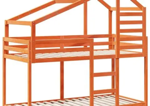 Pat supraetajat cu acoperiș maro ceruit 75x190cm lemn masiv pin - 3/5