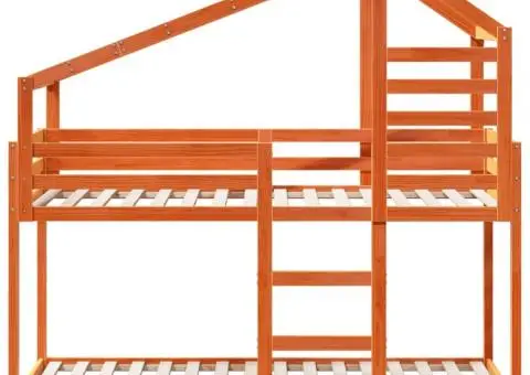 Pat supraetajat cu acoperiș maro ceruit 75x190cm lemn masiv pin - 4/5