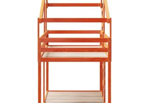 Pat supraetajat cu acoperiș maro ceruit 75x190cm lemn masiv pin - 5/5