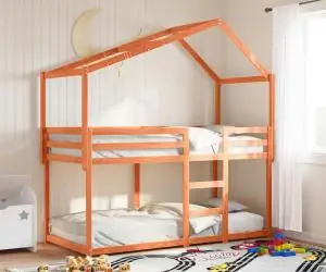vidaXL Pat supraetajat cu acoperiș maro ceruit 75x190cm lemn masiv pin
