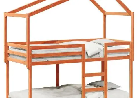 Pat supraetajat cu acoperiș maro ceruit 75x190cm lemn masiv pin - 2/5