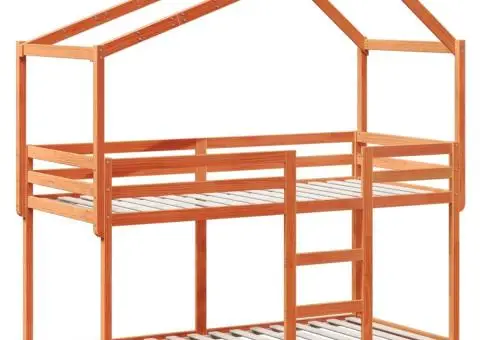 Pat supraetajat cu acoperiș maro ceruit 75x190cm lemn masiv pin - 3/5