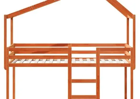 Pat supraetajat cu acoperiș maro ceruit 75x190cm lemn masiv pin - 4/5
