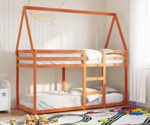 vidaXL Pat supraetajat cu acoperiș maro ceruit 75x190cm lemn masiv pin