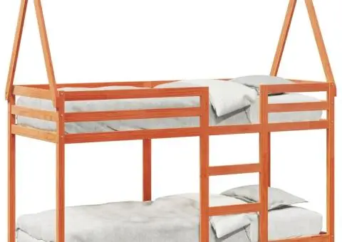 Pat supraetajat cu acoperiș maro ceruit 75x190cm lemn masiv pin - 2/5