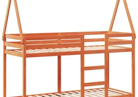 Pat supraetajat cu acoperiș maro ceruit 75x190cm lemn masiv pin - 3/5