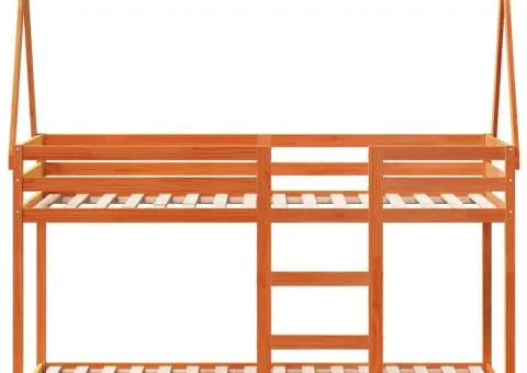 Pat supraetajat cu acoperiș maro ceruit 75x190cm lemn masiv pin - 4/5