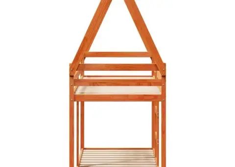 Pat supraetajat cu acoperiș maro ceruit 75x190cm lemn masiv pin - 5/5