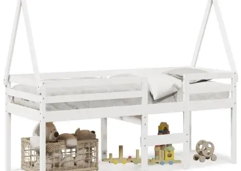 Pat înalt cu acoperiș, alb, 90x200 cm, lemn masiv de pin - 2/5