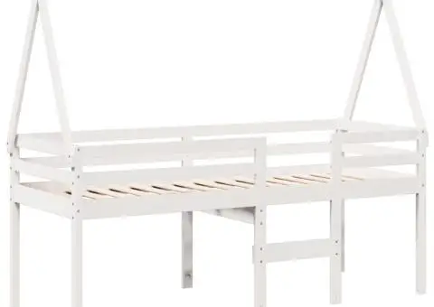 Pat înalt cu acoperiș, alb, 90x200 cm, lemn masiv de pin - 3/5