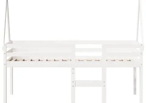 Pat înalt cu acoperiș, alb, 90x200 cm, lemn masiv de pin - 4/5