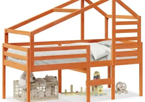 Pat înalt cu acoperiș, maro ceruit, 80x200 cm, lemn masiv pin - 2/5