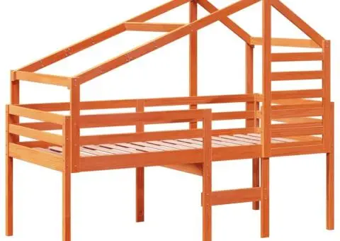 Pat înalt cu acoperiș, maro ceruit, 80x200 cm, lemn masiv pin - 3/5