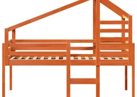 Pat înalt cu acoperiș, maro ceruit, 80x200 cm, lemn masiv pin - 4/5