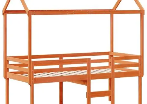 Pat înalt cu acoperiș, maro ceruit, 80x200 cm, lemn masiv pin - 2/5