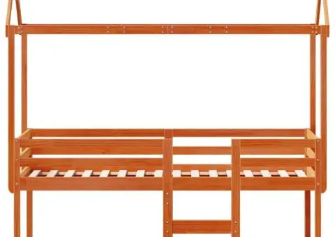 Pat înalt cu acoperiș, maro ceruit, 80x200 cm, lemn masiv pin - 4/5