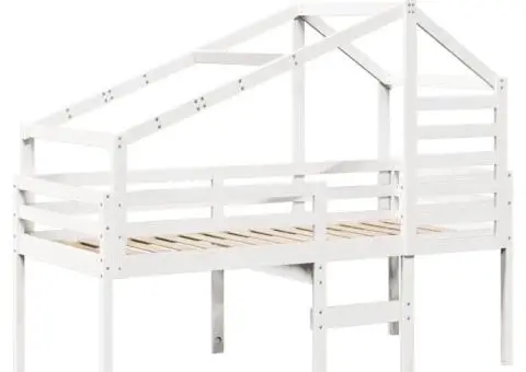 Pat înalt cu acoperiș, alb, 90x190 cm, lemn masiv de pin - 3/5