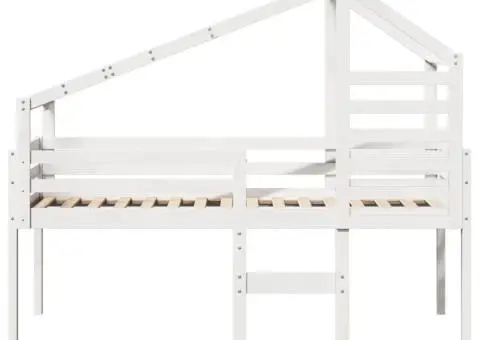 Pat înalt cu acoperiș, alb, 90x190 cm, lemn masiv de pin - 4/5