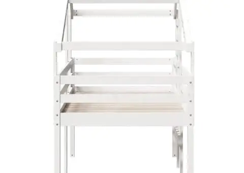 Pat înalt cu acoperiș, alb, 90x190 cm, lemn masiv de pin - 5/5