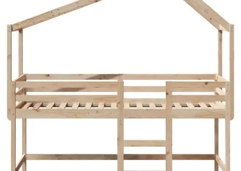 Pat etajat cu scară și acoperiș, alb, 80x200 cm, lemn masiv pin - 4/5