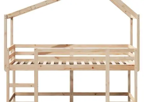 Pat etajat cu scară și acoperiș, alb, 90x200 cm, lemn masiv pin - 4/5