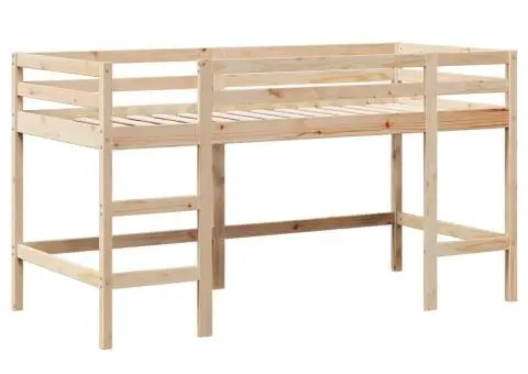 Pat etajat cu scară și acoperiș, alb, 90x200 cm, lemn masiv pin - 5/5