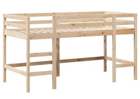 Pat etajat cu scară și acoperiș, alb, 80x200 cm, lemn masiv pin - 5/5